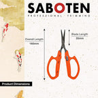 Saboten Stainless Steel Angled Blade Trimming Scissors Orange PT-13 160mm Precision Gardening Bonsai and Floral Shears Made in Japan