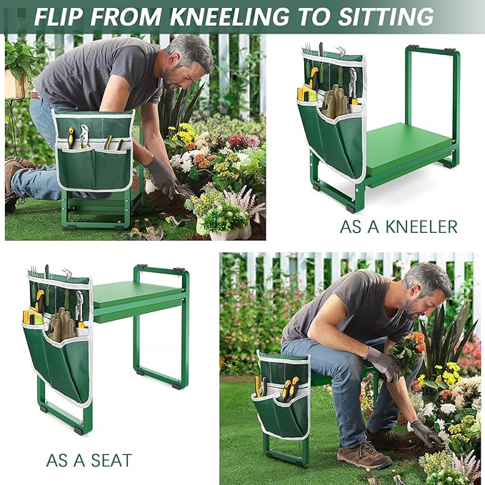 FLINTER Wider Garden Kneeler and Seat, Heavy Duty Thick Gardening Bench for Kneeling and Seat - Garden Kneelers for Seniors, Gardening Stools for Women, Grandparents, Gardeners, Green