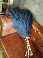 Premium Faux Black Pampas Grass Decor 8pcs 43.3″ – Jet Black Tall Dramatic Feather Flowers, No Assembly 18-Branch One-Piece Stems for Modern Gothic Wedding & Luxe Home Decor, Floor Vase Statement