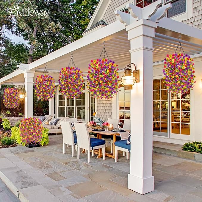 Artificial Hanging Flowers for Outdoors, 4PCS UV Resistant Artificial Outdoor Flowers, Silk Flowers for Outside Patio Porch Front Yard Window Garden Indoor Decor(Spring Color,4PCS)