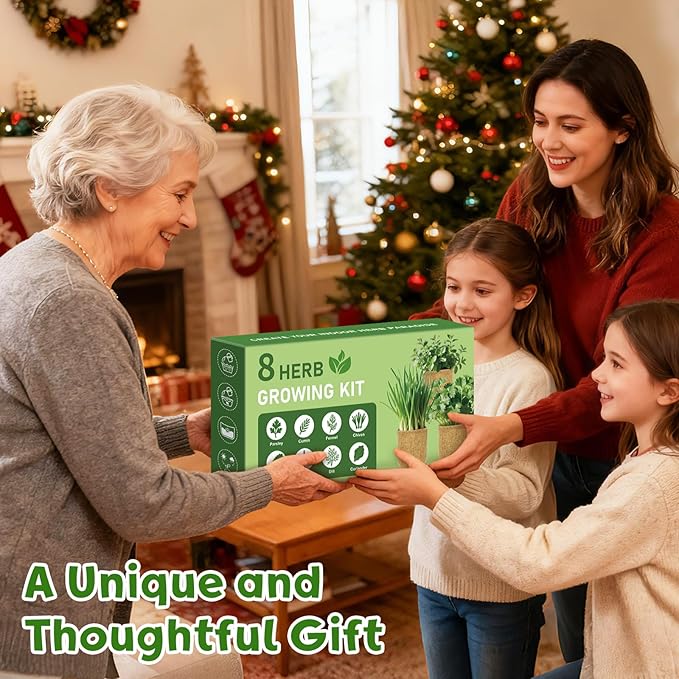 LUOJIBIE 8 Herb Indoor Garden Kit for Beginners, Complete Windowsill Growing Gifts Set, Mothers Day Gifts for Mom Women, Unique Christmas Birthday Gifts for Girls Boys Men Housewarming, Kitchen Decor