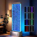 Jocoevol Bubble Wall Waterfall Fountain, Acrylic Indoor Floor Standing Water Wall with Changing LED Color Lights Remote Control, 63.4" x 19", Housewarming, Home Decor (Bubble Wall)