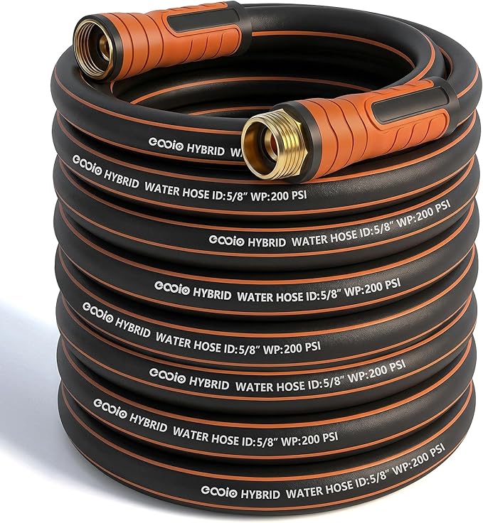 Garden Hose 75 ft x 5/8", Heavy Duty Water Hose, Flexible and Durable, Kink Resistant Lightweight Hybrid Hose, Leakproof Yard Hose with Male to Female Fittings