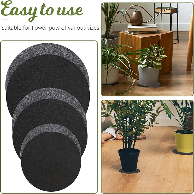 Felt Plant Coaster Mat, 6 Pcs Round Plant Saucers for Indoors Reversible Absorbent Waterproof Fabric Flower Pot Saucers for Gardening Outdoor Pots, DIY Craft Supplies(4”, 6”, 8”)