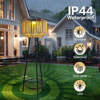 Outdoor Solar Rattan Floor Lamp with Plant Stands, Outdoor Patio Decor Plant Stand for Garden Porch Yard Pathway Driveway Porch