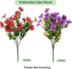 Artificial Flowers for Outdoor Fake Plants for Spring Decoration,Faux Eucalyptus Flowers for Planter UV Resistant Lifelike for Home Porch Garden (Purple/Red)