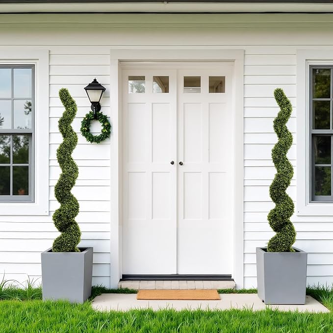 THE BLOOM TIMES 6ft Tall Spiral Topiary Trees Artificial Outdoor Set of 2, Large Faux Boxwood Fake Plants Outside UV Resistant for Front Porch Planter Garden Patio Decor 6 Foot