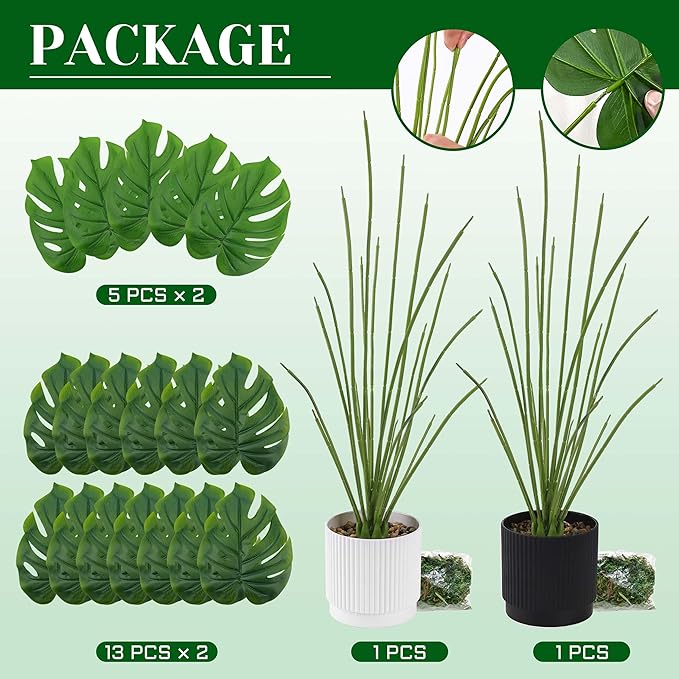 Der Rose 28" 2 Packs Fake Plants Large Artificial Monstera Faux Plants Indoor Tall for Floor Home Office Farmhouse Bedroom Decor
