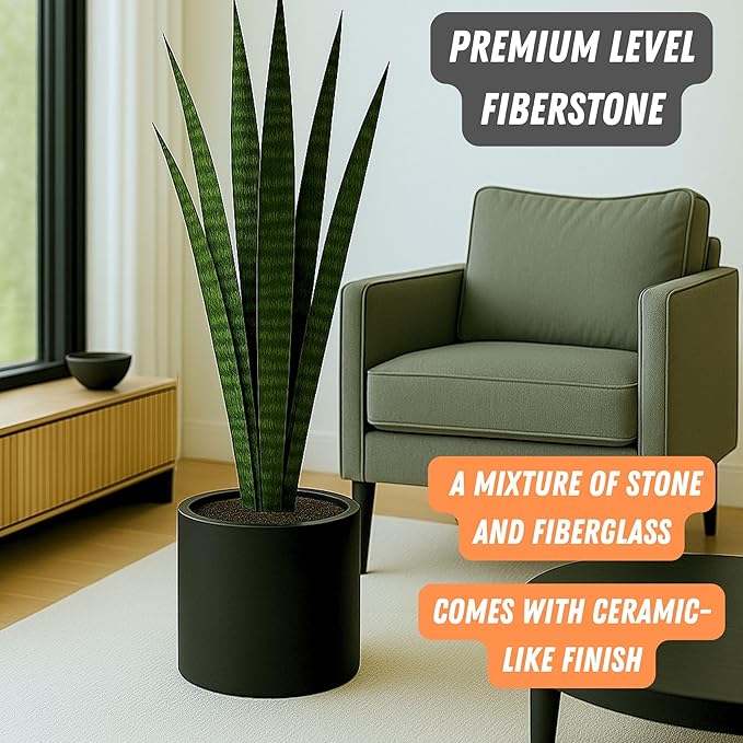 Fox & Fern Large 12 Inch Black Plant Pot — Premium Lightweight Fiberstone Matte Black Planter w Drainage Plug, Large Indoor & Outdoor Planter; 12 Inch Pots for Plants, Weather Resistant & UV Resistant
