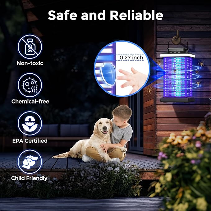 Bug Zapper Outdoor, Mosquito Zapper 2 in 1 Portable & Rechargeable Bug Zapper Outdoor with 5000mAh Battery & LED Night Light, 4000V Electric Fly Zapper for Outside,Patio,Backyard,Garden Purple