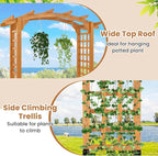 Giantex 7.5FT Wood Garden Arbor Trellis, Wooden Wedding Arch for Ceremony Party, Outdoor Archway Pergola for Climbing Plants, Pathway, Yard, Garden Decor, Easy Assembly (Honey Brown, 63''W x 90''H)