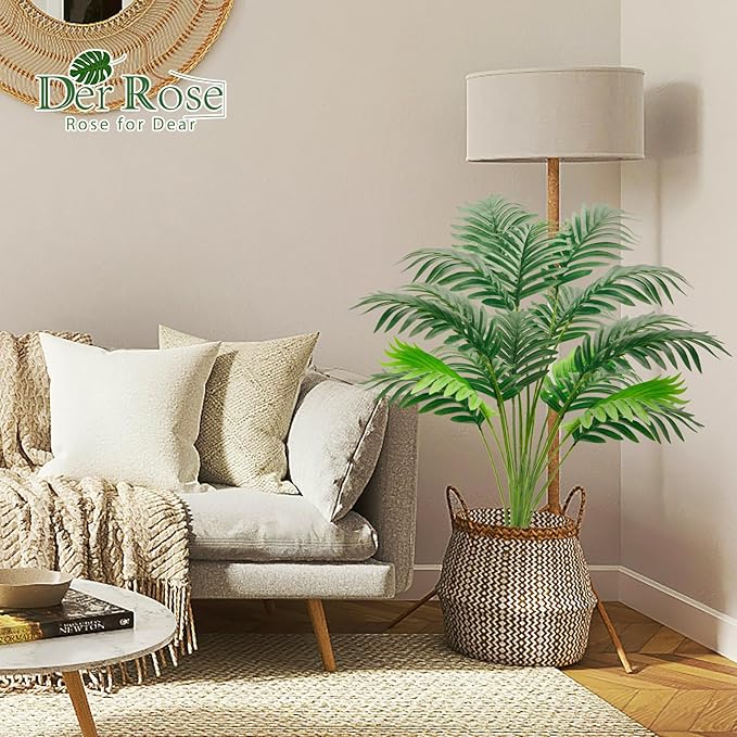Der Rose 28'' Fake Plants Large Artificial Palm Tree Faux Plants Indoor for Living Room Porch Balcony Garden Decor Outdoor (White Pot)