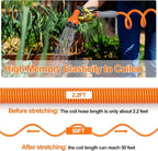 SPECILITE 3/8” Lightweight Coil Garden Hose 50 FT, EVA Retractable Curly Water Pipe with 6-Pattern Spray Nozzle for Boat, Greenhouse, Yard, Patio (Orange)