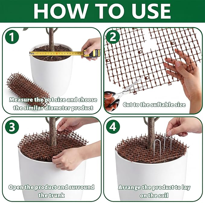 Sadnyy 6 Pcs 11.8 Inch Plant Pot Grids Brown Indoor Plant Protector from Cats Animals Soil Covers Scat Deterrent Mat with Spikes for Outdoor Garden Pot Protection