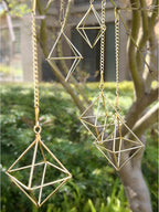 Gold Air Plant Holders with Chains, Set of 6 Geometric Hanging Planters with Removable Links for Wall Decor, Indoor Home Ceiling Display for Tillandsia, Ferns