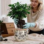 BUYMAX Ceramic Plant Pots for Indoor Plants with Drainage Hole, Vintage Crackle Glaze Hand-Painted Gray Flower Planter with Handles, Small Decorative Hanging Planter