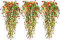 Vine Plant Fake Ferns Plants Large Faux Artificial Hanging Plants Wall Plants Artificial Hanging Plants Outdoors Fake Hanging Plant Greenery Vine with Lights for Outdoor Plants Decor 3 Pcs(Red)
