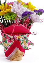 Summer Time Fresh Cut Live Flowers Arranged in a Takeout Container with Your Personal Message Tucked Inside a Fortune Cookie