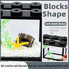 Small Betta Fish Tank, Stackable Mini Fish Tank Tiny Aquarium Kit with Aquarium Gravel & Resin Decorations, 0.6 Gallon Cube Desktop Fishbowl for Snails, Crabs, Starfish (Black)