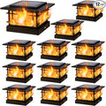 Dynaming 4x4 Solar Post Cap Lights Outdoor with Flickering Flame Light, Black Shell Fence Post Solar Lights Fit Vinyl/Wooden Posts, Brightness LED Lighting Decor for Garden Deck Patio, 12 Pack
