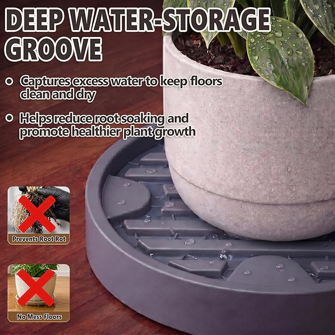 12Inch Plant Caddy with Hidden Wheels, Rolling Plants Stand with Wheel, 4 Invisible Casters, Indoor Plant Saucers on Wheels, Heavy Duty Wheeled Plant Dolly, Planter Roller Base, Gray, 2Pack