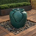 Teamson Home Floor Glazed Pot Water Fountain with Built-in LED Light and Pump for Outdoor Indoor Patio Garden Backyard Decking Home Décor, 17 inch Height, Teal