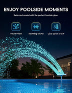 Pool Fountain with 7-Color LED Lights, Above/Inground Pool Fountain Lights with Remote Control, Adjustable Pool Sprinkler Waterfall for Cooling 6-15 Degrees