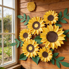 15pcs Sunflower Wall Decor, Paper Flower for Wall with 3D Artificial Flowers Yellow Bulletin Board Decoration Large Paper Flower for Background for Living Room Office Garden Wedding.
