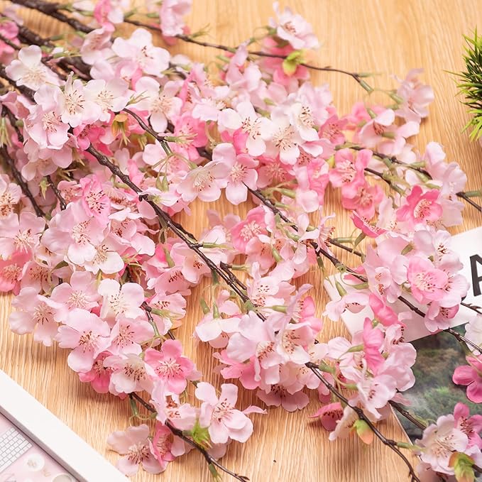 INXUGAO 6 PCS Faux Cherry Blossom Branches Decor 31.5 Inch Long Stems Fake Artificial Flowers for Home Indoor Decoration Vase Arrangement Living Room Table Bedroom Spring Decor