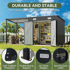 Aoxun 6x4FT Outdoor Storage Shed & Hardtop Gazebo Combo with Solar String Lights, 12x4FT Metal Lean to Shed with Pergola, 2-in-1 Durable Garden Tool Shed for Patio, Backyard, Deck