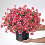 Artificial Morning Glory & Eucalyptus Topiary Trees - Set of 2 Faux Silk Flower Potted Plants, UV-Resistant Fake Outdoor Morning Glory Bushes for Front Door, Yard, Farmhouse, Garden Decor (Rose Red)