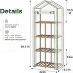 4 Tier Bamworld Mini Greenhouse for Outdoor Indoor 22 x 16 x 66-Inch Portable Greenhouses with Reusable PE Cover Small Greenhouse Kit for Outside Heavy Duty Patio Wooden Greenhouse Tent