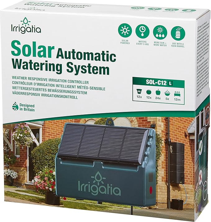 Bosmere Irrigatia Sol-C12 Solar Automatic Watering System for Water Barrels, green