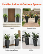 VEVOR 26 Inch Tall Planter Set of 2, Outdoor Large Tall Planters for Outdoor Indoor Plants, Tapered Black Planter for Front Porch, Patio, Garden, Plant Container Flower Pots with Built-in Drainage
