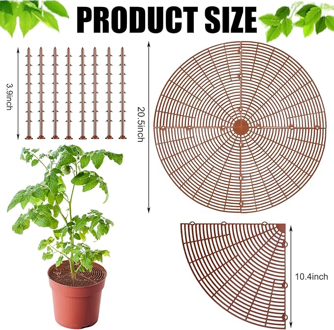 20.5 Inch Plant Pot Cover,Durable Cat & Dog Digging Stopper with Deep Stakes,Adjustable Soil Guard Grid for Indoor & Outdoor Flower Pots,Brown Animal Protector