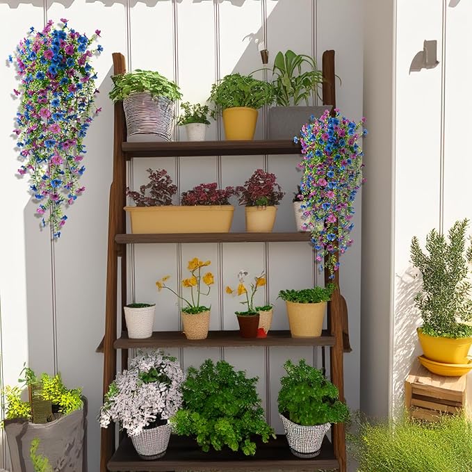 Artificial Hanging Flowers Plants for Outdoor Spring Summer Decoration, 2PCS Faux Silk Daisy UV Resistant Look Real for Outside Home Indoor Planter Porch Garden Yard Decor(Purple Blue)