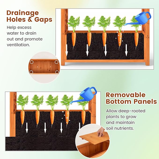 Giantex Set of 2 Raised Garden Bed with Arch Trellis, for Climbing Vine Flower Vegetable, Wood Planter Box with Liner & Drainage Design, Outdoor Plant Container for Yard Balcony (33"x14"x58")