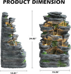 Grepatio Outdoor 7-Tiers Cascading Rock Water Fountain, Waterfall Fountain with 6 LED Lights, Outdoor Fountains and Waterfalls for Garden or Patio, Yard, and Deck Decor with Natural Stone Look