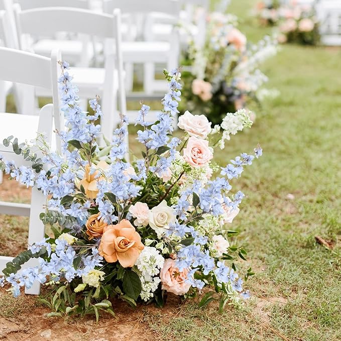 6PCS Blue Delphinium Artificial Flower Lifelike Silk Larkspur Flowers Plant 35.43" Long Stem Blossoms Fake Flowers for Tall Vase Floral Arrangements Home Table Wedding Decor(Blue)