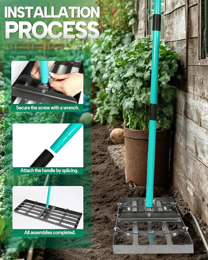 Breeze Touch Lawn Leveling Rake, 48 Inch Yard Lawn Leveling for Soil with 78" Adjustable Steel Handle, Heavy Duty Effort Saving Landscape Lawn Leveler for Yard Garden Soil Sand Dirt Grass