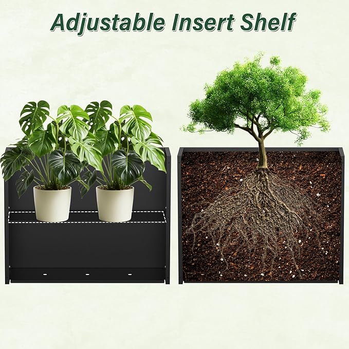 Metal Tall Planter 38" L x 12" W x 30" H, Long Rectangular Planter Box with Drainage Holes & Removable Shelf – Heavy Duty Steel Planter for Tall Plants, Flowers or Shrubs