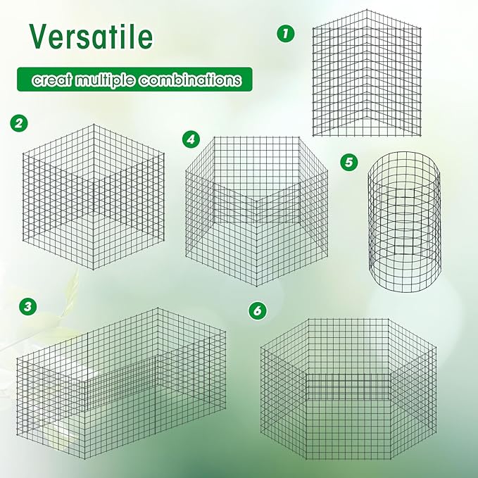Zubebe 10 Pack Small Wire Plant Protectors Square Plant Protectors from Animals Mesh Cage Chicken Wire Cloche for Shrubs with Ground Stakes and Nylon Ties(Thickness 2mm,Dark Green)