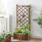 Outvita Wood Planter with Trellis, 29" x 17" x 67" Outdoor Raised Garden Bed with Drainage Holes, Vertical Standing Planter Box for Climbing Plants Vegetable in Garden, Patio, Balcony (Brown)