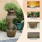 Free Standing Garden Fountain with Planter, Tiered Urn Water Fountain Outdoor, Cascading Waterfall Resin Fountain for Patio, Yard, Porch and Home Décor, Cracked Urn Design(Terracotta Brown)