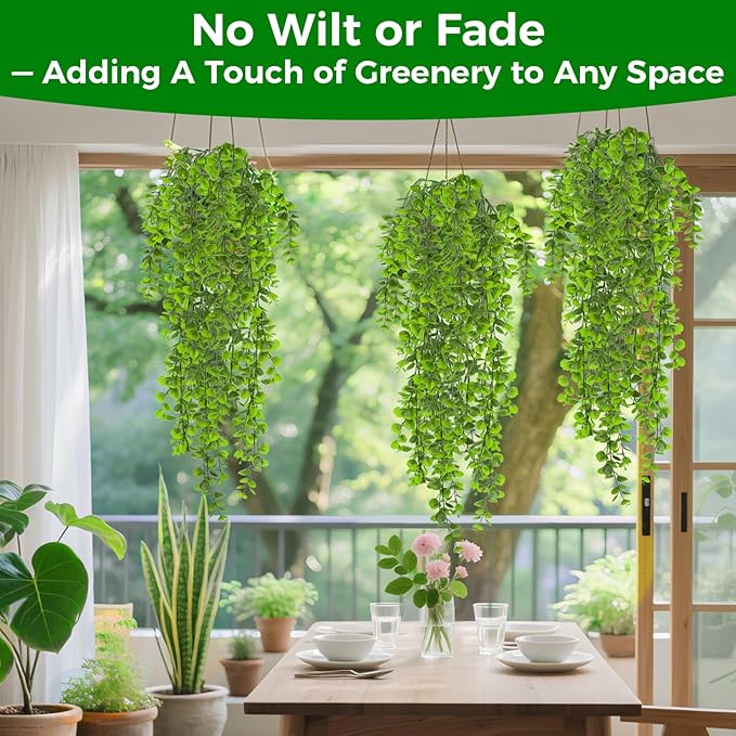 RAINFLOW 2PCS Fake Hanging Plants Reptile Habitat Vines – Artificial Terrarium Plants with Iron Stem, UV Resistant Faux Vines for Bearded Dragon Gecko Snake Turtle Tank Enclosure Decor Indoor Outdoor