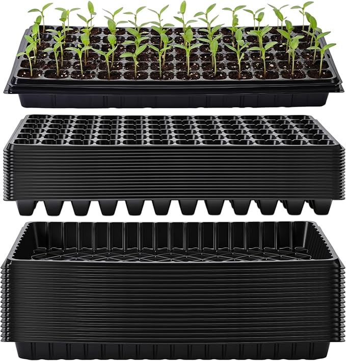 Vesici 32 Pack Seed Starter Trays, 72 Cell Seedling Trays with 1020 Flat Tray, Deep Plug Nursery Plant Pots for Germination, Water Collection, Indoor Outdoor Seed Starting & Transplanting