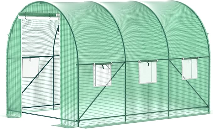 Greenhouses for Outdoors Heavy Duty 10x7x7 FT Portable Greenhouse with Watering System,6 Ventilated Screen Windows & Rolling Zipper Door & Reinforced Steel Frame High Tunnel Greenhouse
