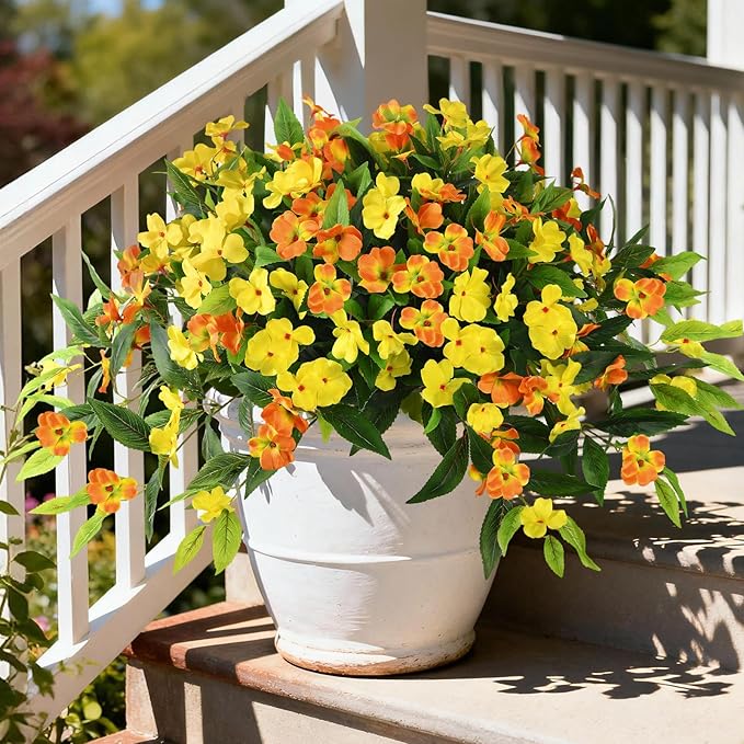 Hommyea Artificial Flowers for Outdoor, 2 Bundles UV Resistant Fake Plants Decoration Realistic Faux Silk Flowers No Fade Plastic Flowers for Outside Planters Home Porch Patio Yard Garden Decor
