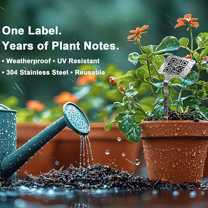 QR Plant Labels, Scan-to-Record Plant Care Tracker, 304 Stainless Steel Outdoor Waterproof Garden Tags Markers for Seeds and Herbs, 10 pcs