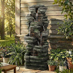 46" H Outdoor Water Fountain, 7-Tiers Cascading Rock Waterfall Fountain with 6 Warm LED Lights, Large Water Feature for Outdoor Indoor, Garden Water Fountain for Patio, Yark, Deck, Porch, Home Decor